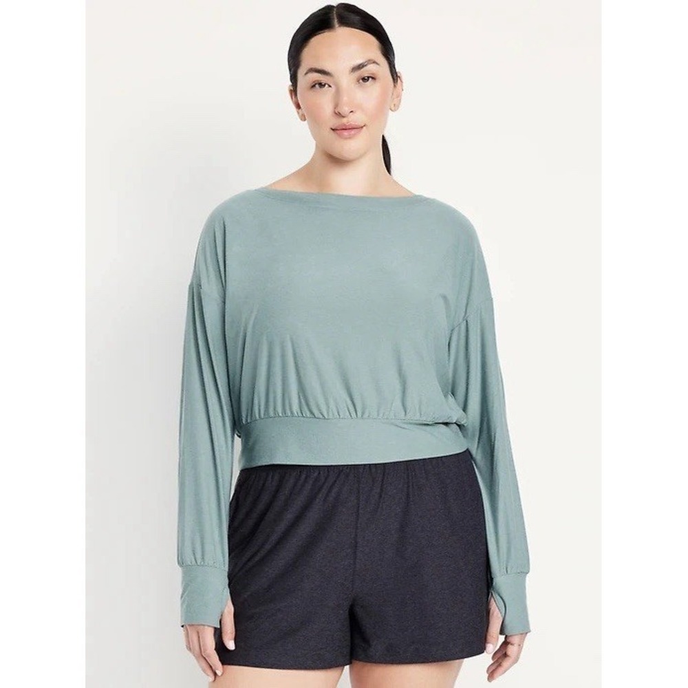 Old Navy Active Cloud94 Boat Neck Crop Top S Go-Dry Foggy Dew Thumbhole Athletic